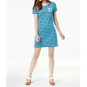 TOMMY HILFIGER Womens‎ Blue Striped Short Sleeve Dress Size Medium